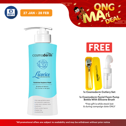 Cosmoderm Licorice Feminine Hygiene Wash 375ml | Brighten Skin Around Vaginal Area. Cosmoderm