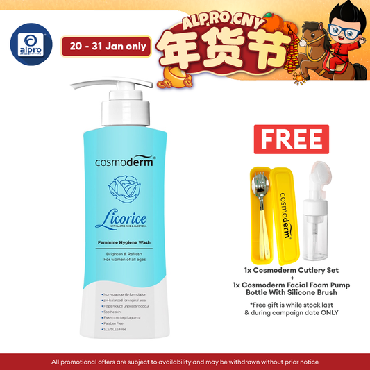 Cosmoderm Licorice Feminine Hygiene Wash 375ml | Brighten Skin Around Vaginal Area.