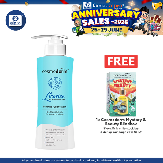 Cosmoderm Licorice Feminine Hygiene Wash 375ml | Brighten Skin Around Vaginal Area. Cosmoderm