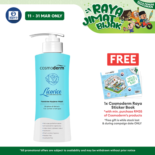 Cosmoderm Licorice Feminine Hygiene Wash 375ml | Brighten Skin Around Vaginal Area. Cosmoderm