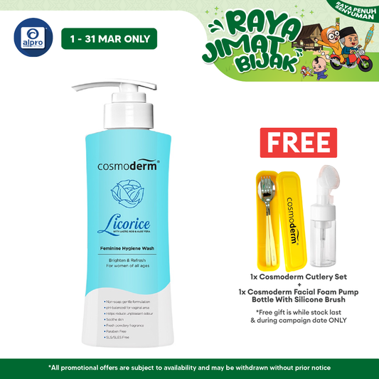 Cosmoderm Licorice Feminine Hygiene Wash 375ml | Brighten Skin Around Vaginal Area. Cosmoderm