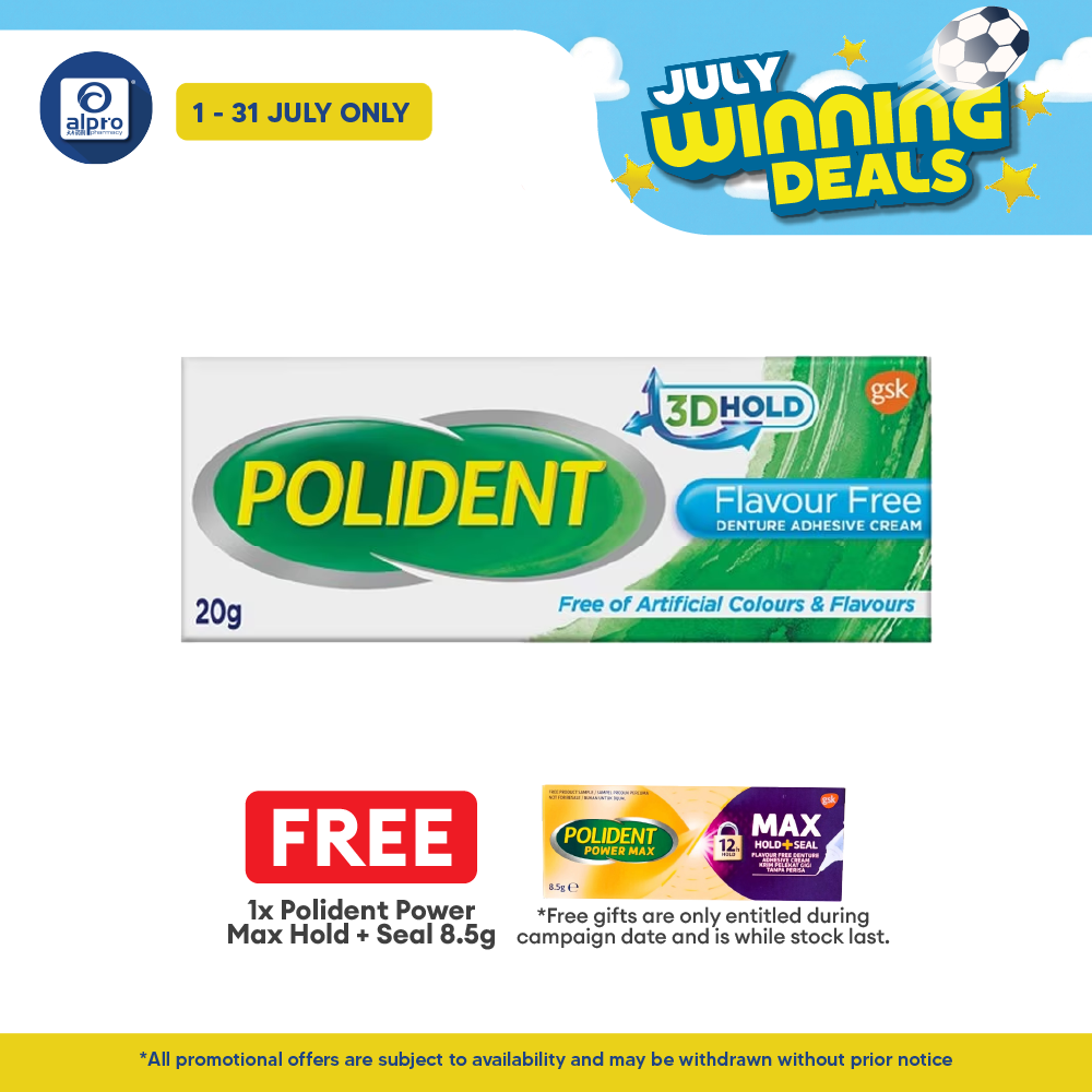 Polident Denture Adhesive Cream Flavour Free 20g | Improve Denture Fit and Comfort Polident