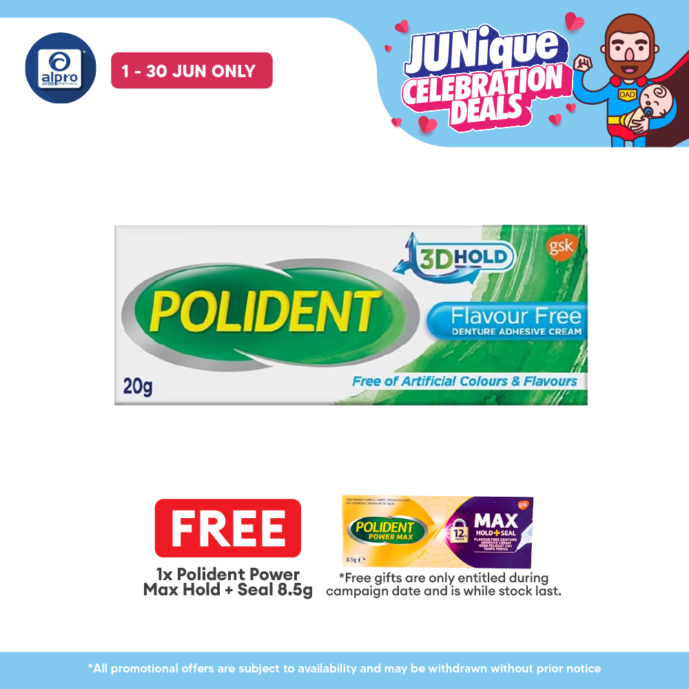 Polident Denture Adhesive Cream Flavour Free 20g | Improve Denture Fit and Comfort Polident