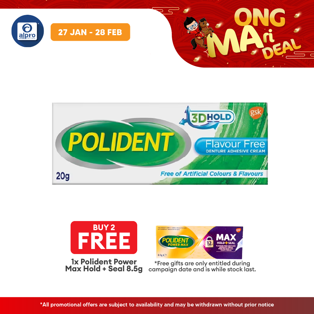 Polident Denture Adhesive Cream Flavour Free 20g | Improve Denture Fit and Comfort Polident