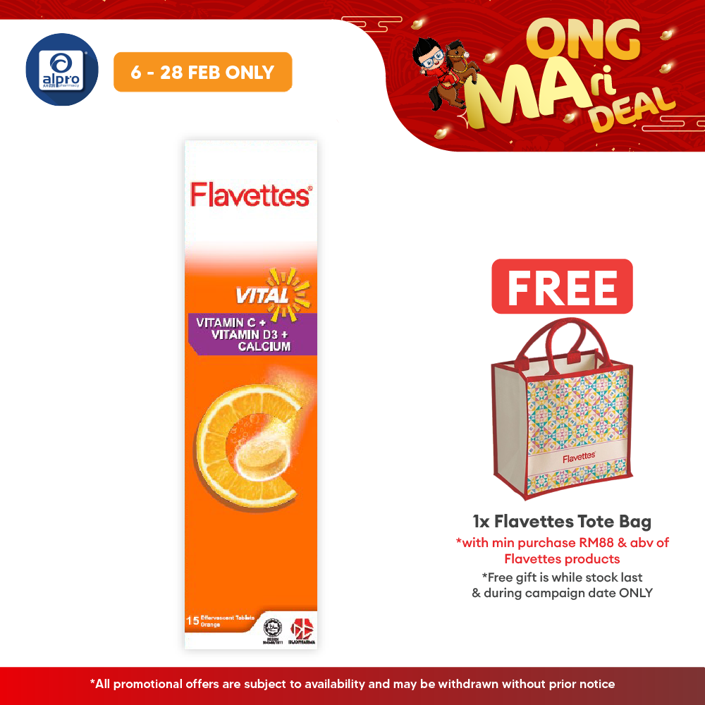 Flavettes Vital Effervescent Orange with Vitamin C 15s | Bone Health Flavettes