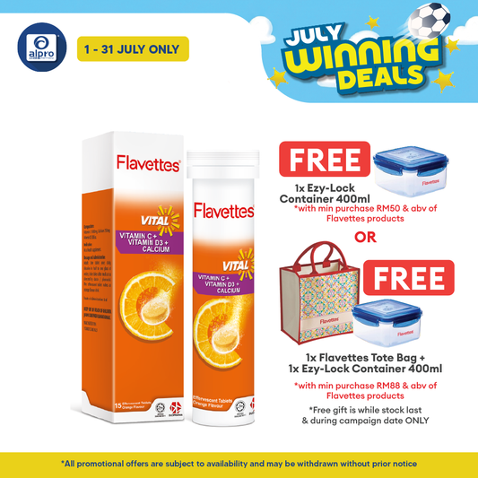 Flavettes Vital Effervescent Vit.C+D+Calcium (Orange) 15s | Bone Health Flavettes