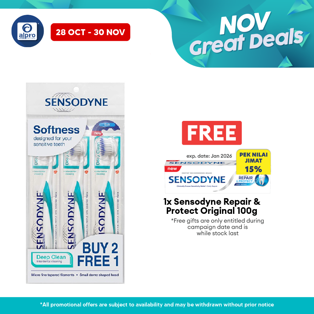 Sensodyne Deep Clean Toothbrush Soft 3s | Helps Prevent Cavities and Bad Breath Sensodyne
