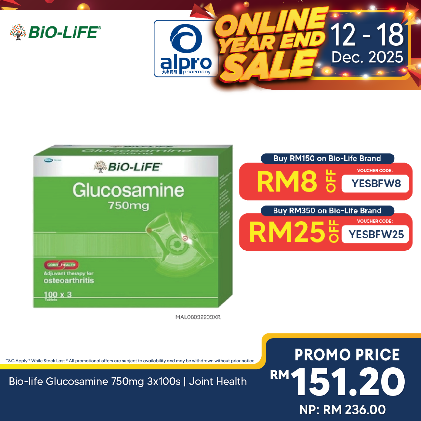 Bio-life Glucosamine 750mg 3x100s | Joint Health Bio-life