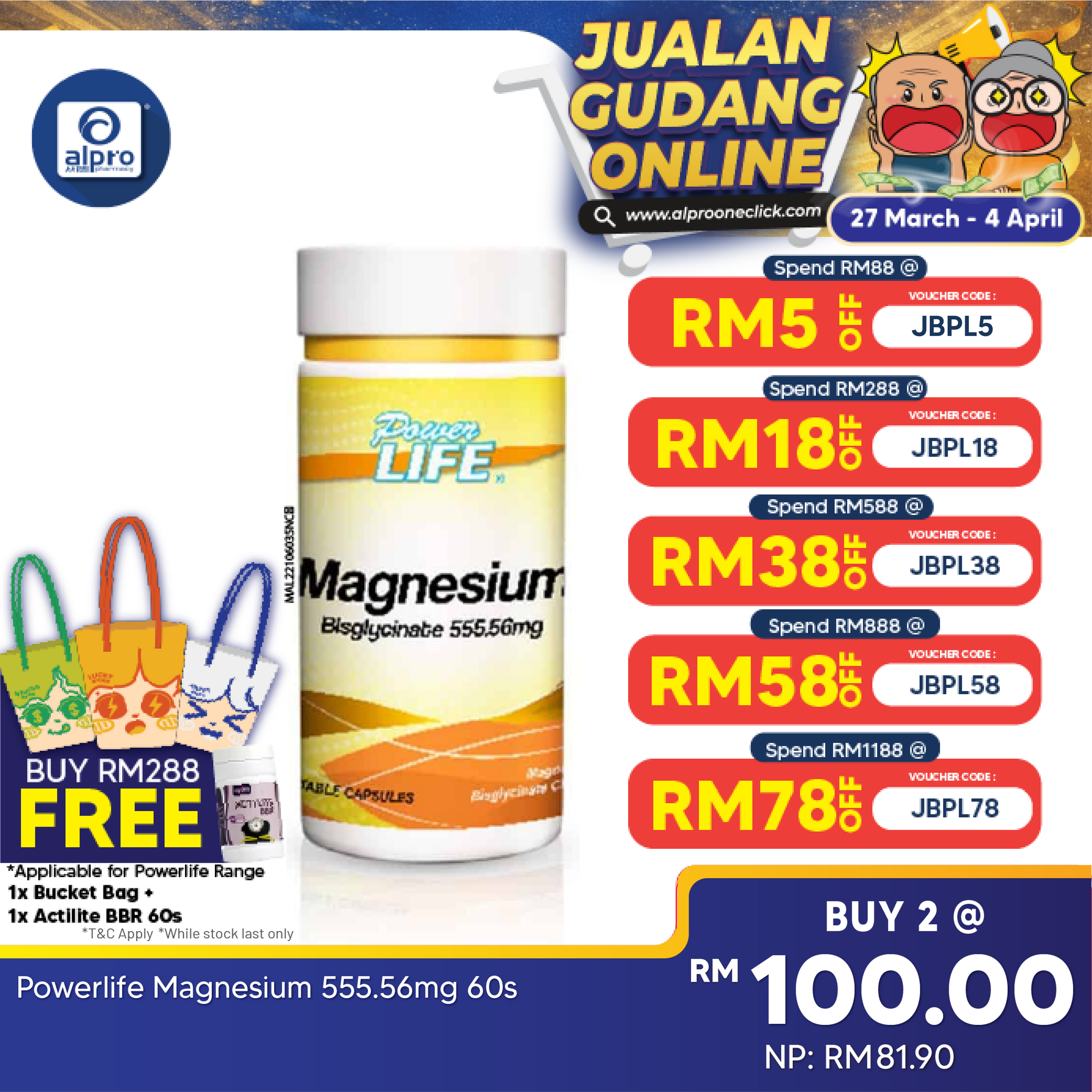 Powerlife Magnesium 555.56mg 60s Powerlife