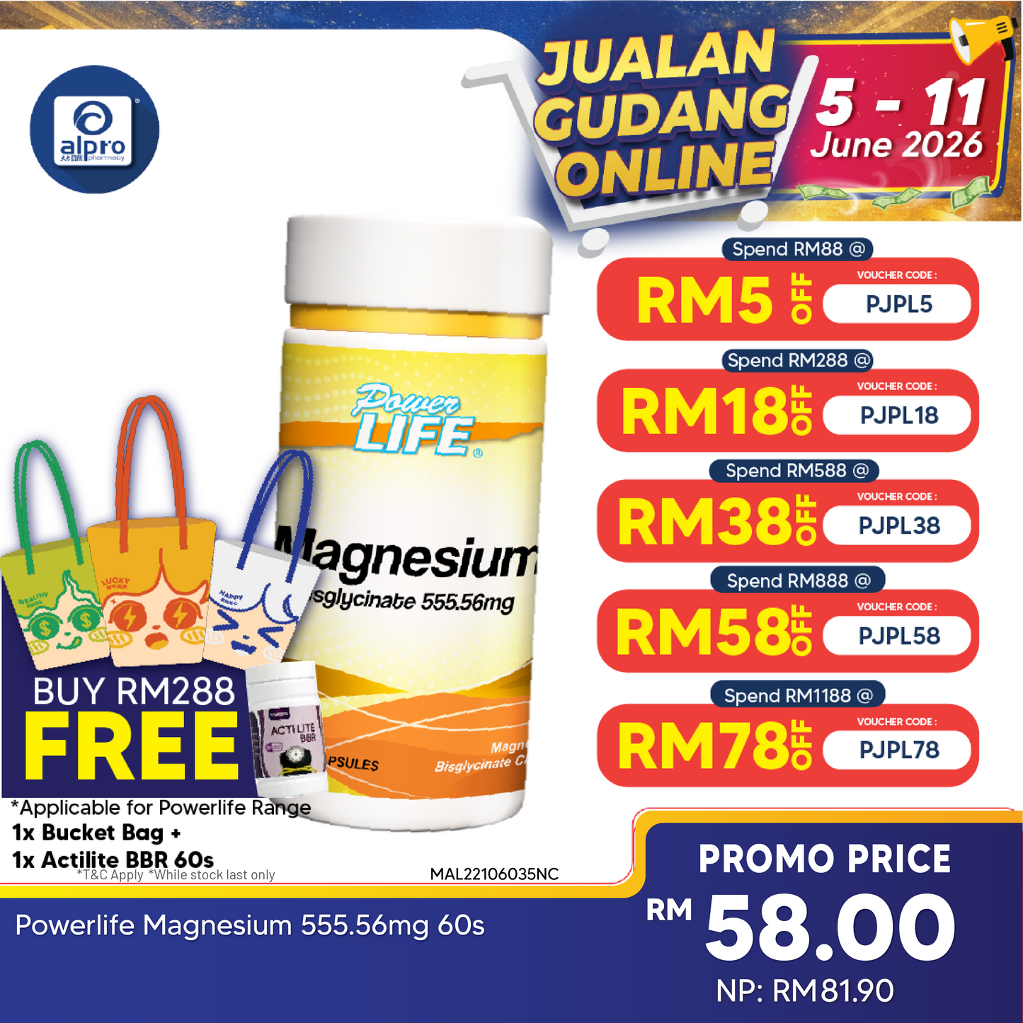 Powerlife Magnesium 555.56mg 60s Powerlife