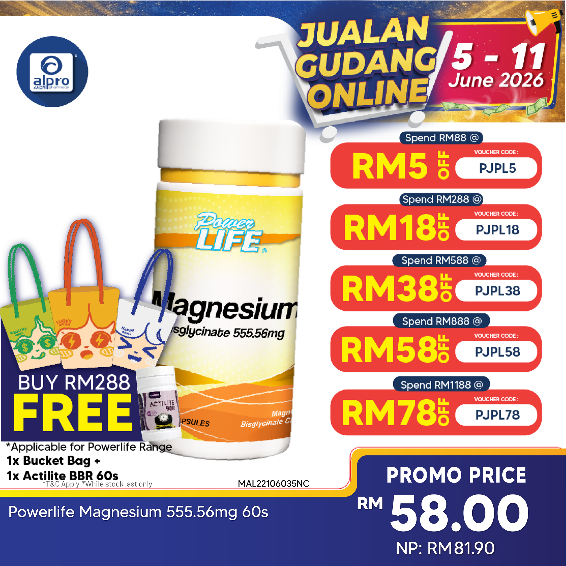 Powerlife Magnesium 555.56mg 60s Powerlife
