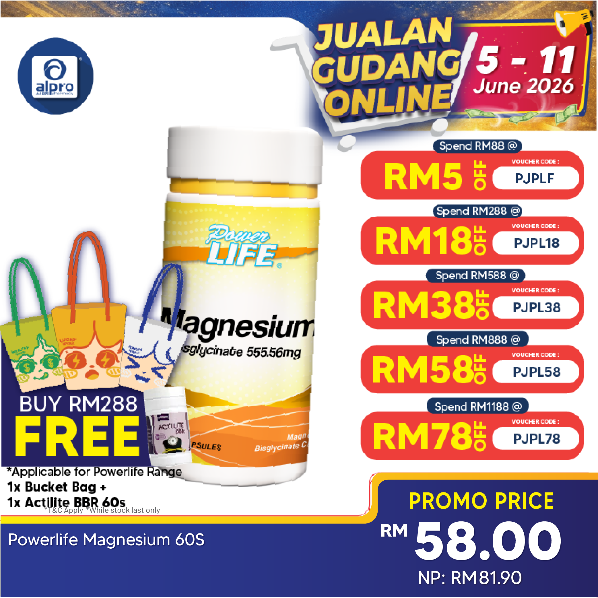 Powerlife Magnesium 555.56mg 60s Powerlife