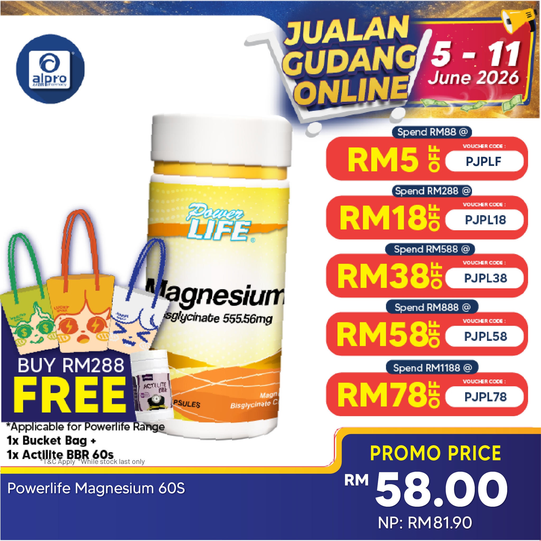 Powerlife Magnesium 555.56mg 60s Powerlife