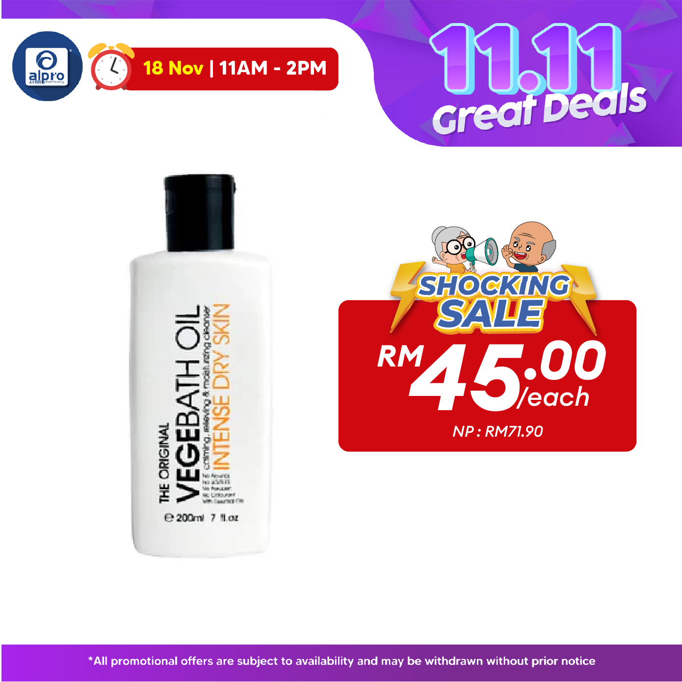 The Original Vegebath Oil 200ml | For Intense Dry Skin Alpro Pharmacy