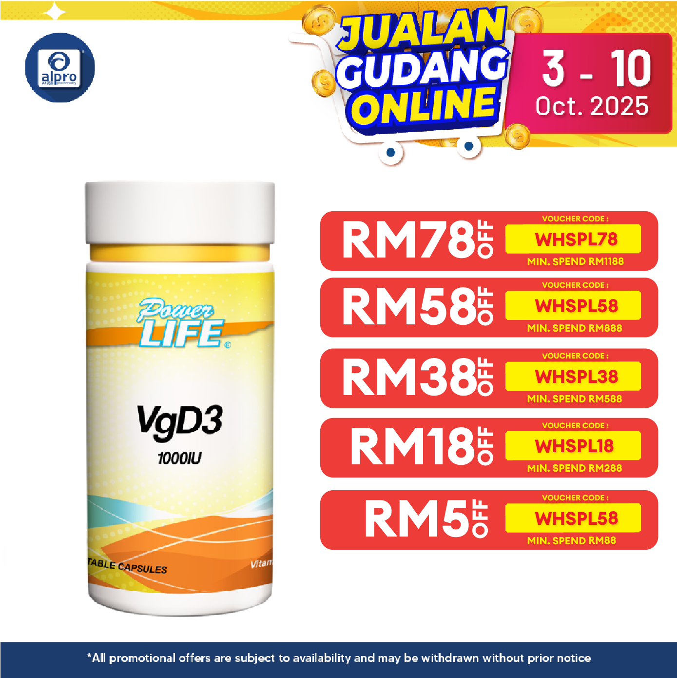 Powerlife Vitamin D3 (VgD3) 1000IU 60s Powerlife