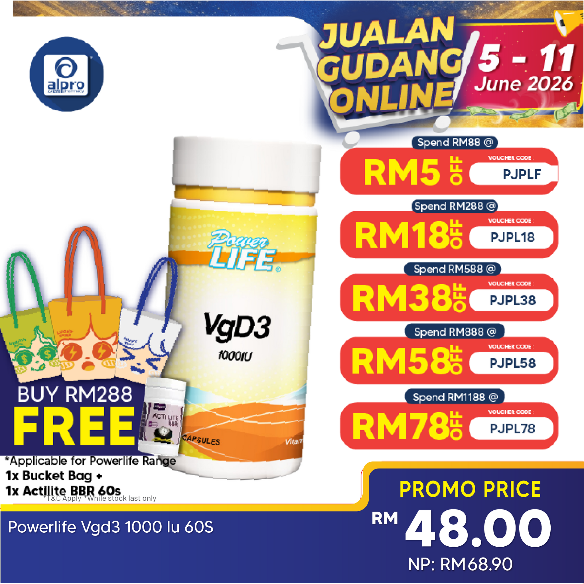 Powerlife Vitamin D3 (VgD3) 1000IU 60s Powerlife