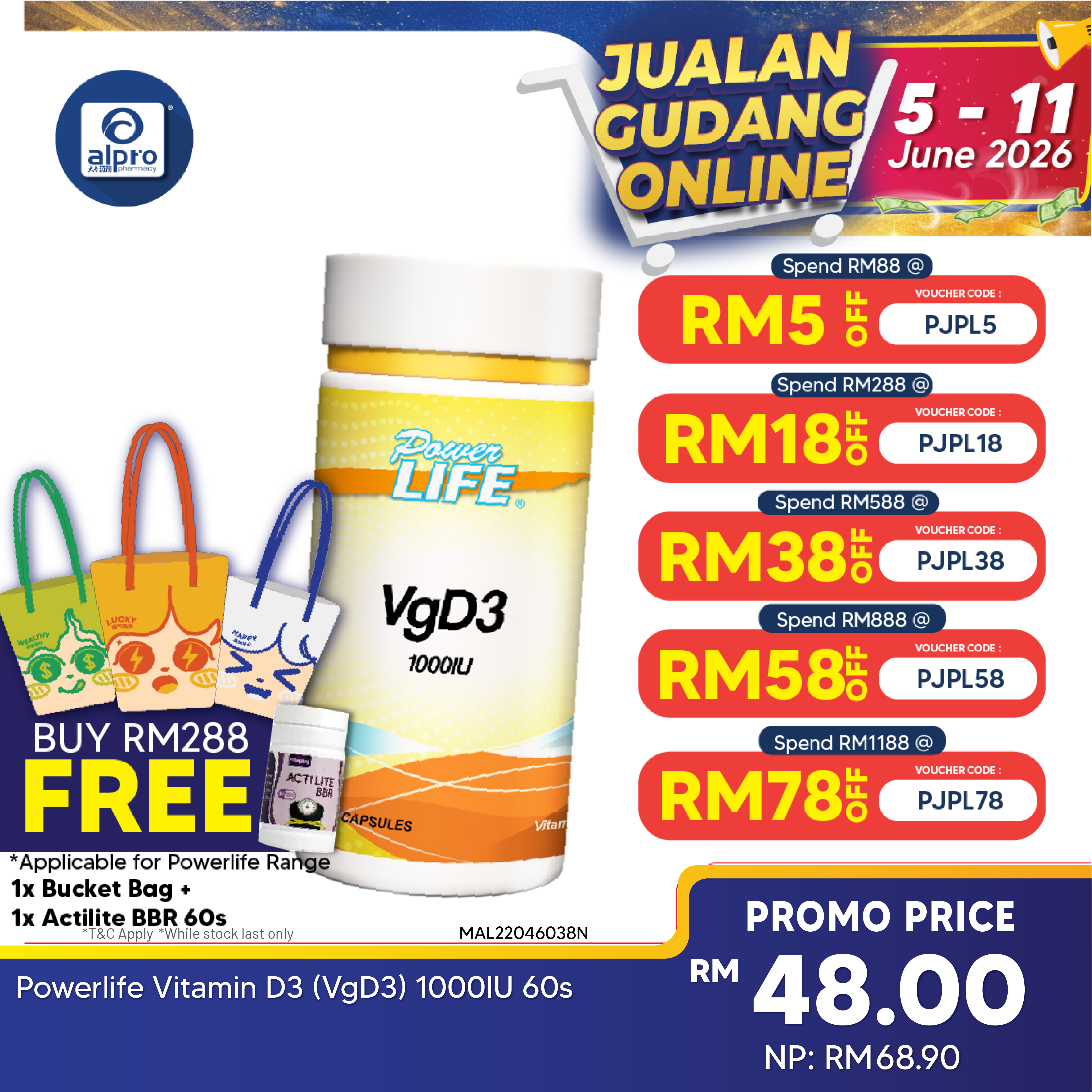Powerlife Vitamin D3 (VgD3) 1000IU 60s Powerlife
