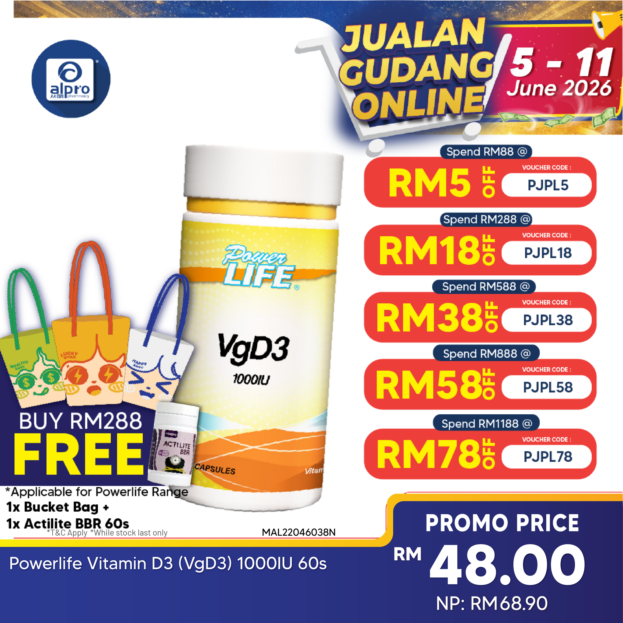 Powerlife Vitamin D3 (VgD3) 1000IU 60s Powerlife