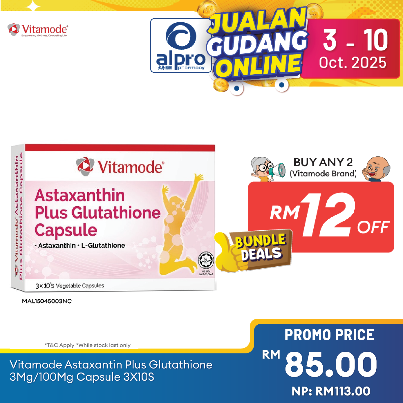 Vitamode Astaxantin Plus Glutathione 3mg/100mg Capsule 3x10s | Daily Supplement Vitamode