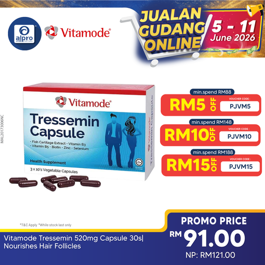 Vitamode Tressemin 520mg Capsule 30s| Nourishes Hair Follicles Vitamode