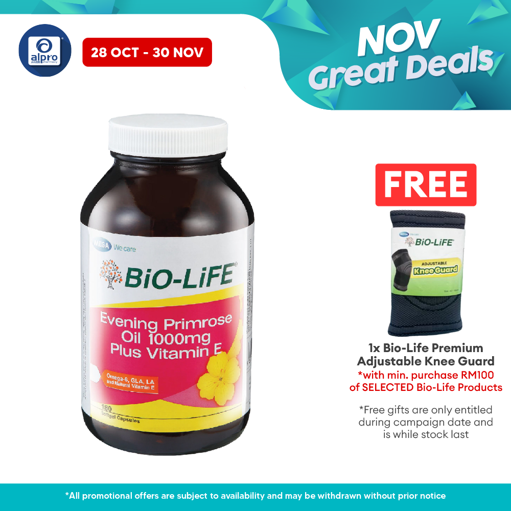 Bio-life Evening Prime Rose 1000mg Plus Vitamin E 180s | Women's Health Alpro Pharmacy