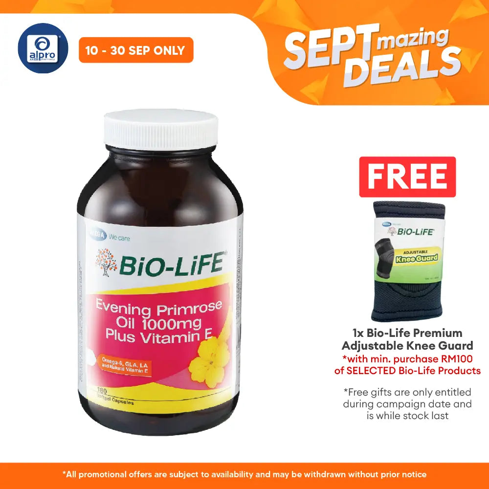 Bio-life Evening Prime Rose 1000mg Plus Vitamin E 180s | Women's Health Alpro Pharmacy