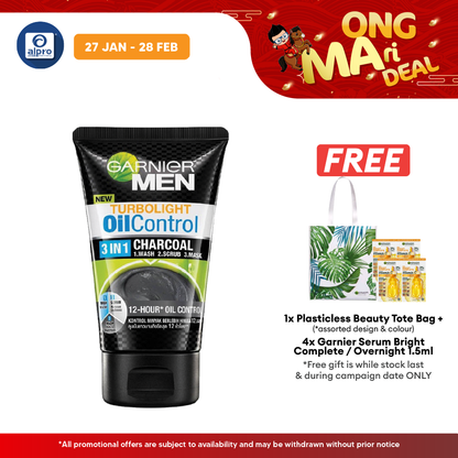 Garnier Men Turbolight Oil Control 3in1 Charcoal Foam 100g Alpro Pharmacy