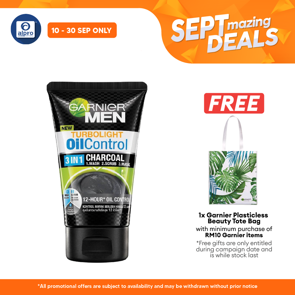 Garnier Men Turbolight Oil Control 3in1 Charcoal Foam 100g Alpro Pharmacy