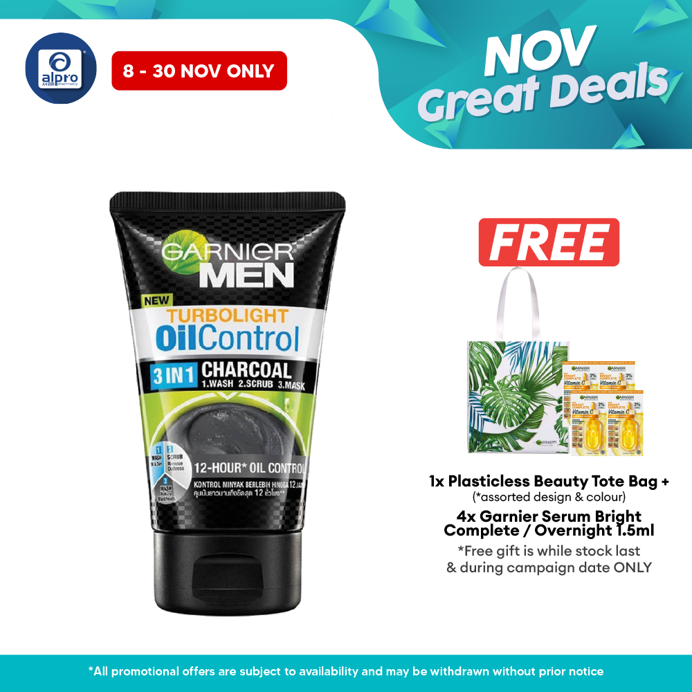 Garnier Men Turbolight Oil Control 3in1 Charcoal Foam 100g Alpro Pharmacy