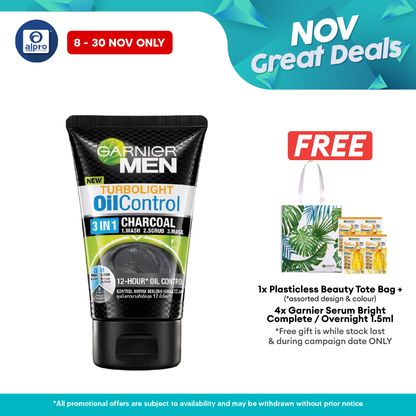 Garnier Men Turbolight Oil Control 3in1 Charcoal Foam 100g Alpro Pharmacy