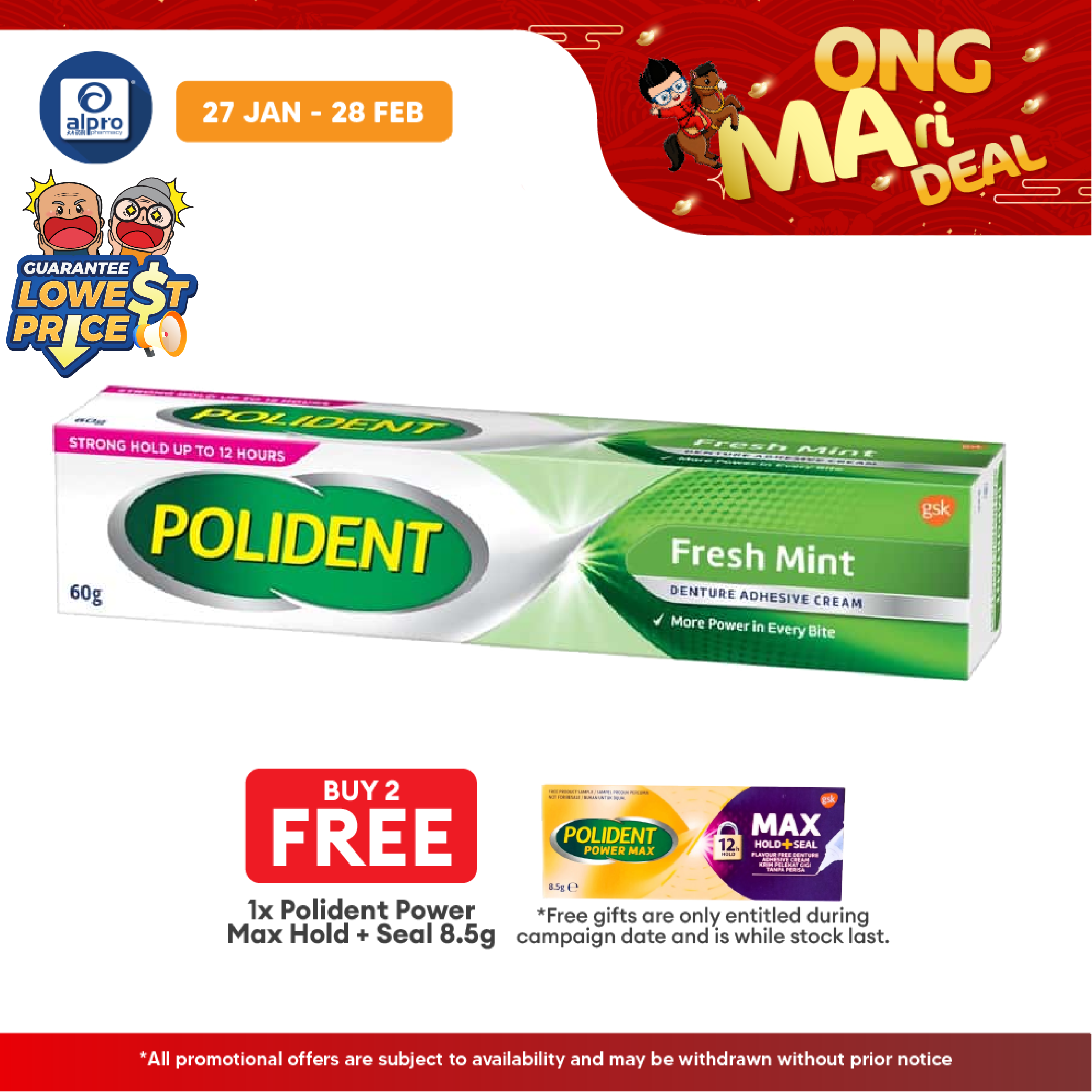 Polident Fresh Mint Denture Adhesive Cream 60g Polident