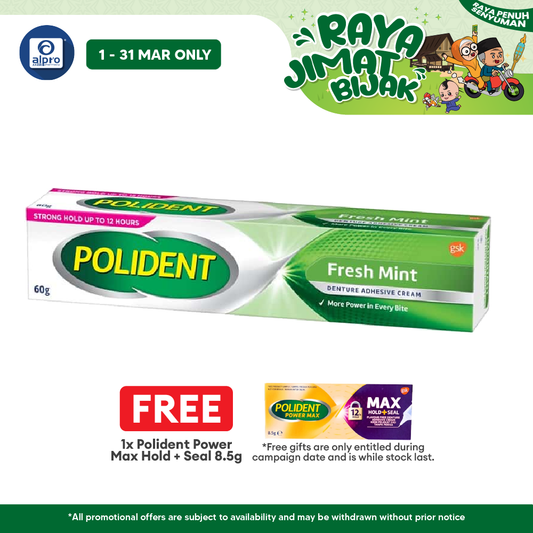 Polident Fresh Mint Denture Adhesive Cream 60g Polident