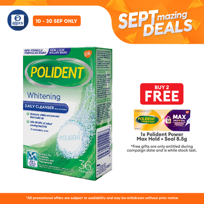 Polident Daily Cleanser For Dentures Whitening 36s (promo) Alpro Pharmacy
