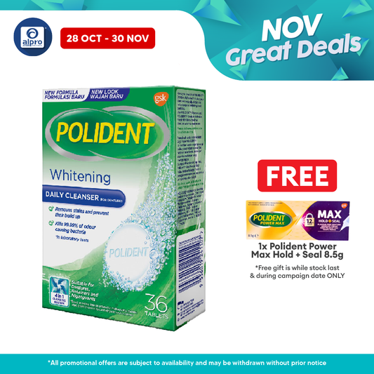 Polident Daily Cleanser For Dentures Whitening 36s (promo)