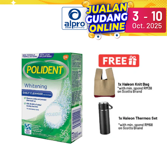 Polident Daily Cleanser For Dentures Whitening 36s (promo) Alpro Pharmacy