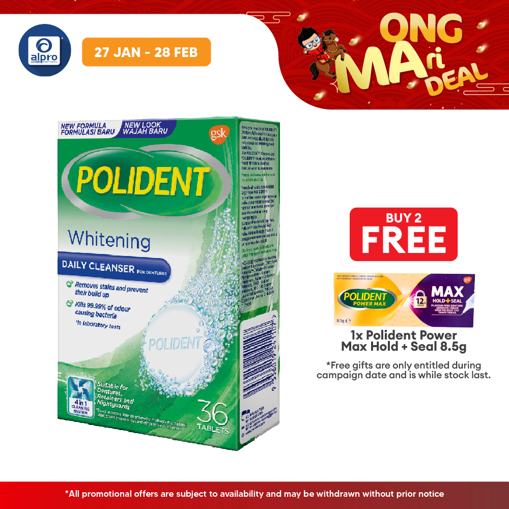 Polident Daily Cleanser For Dentures Whitening 36s (promo) Polident