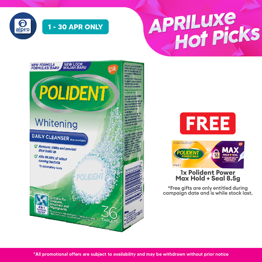 Polident Daily Cleanser For Dentures Whitening 36s (promo) Polident