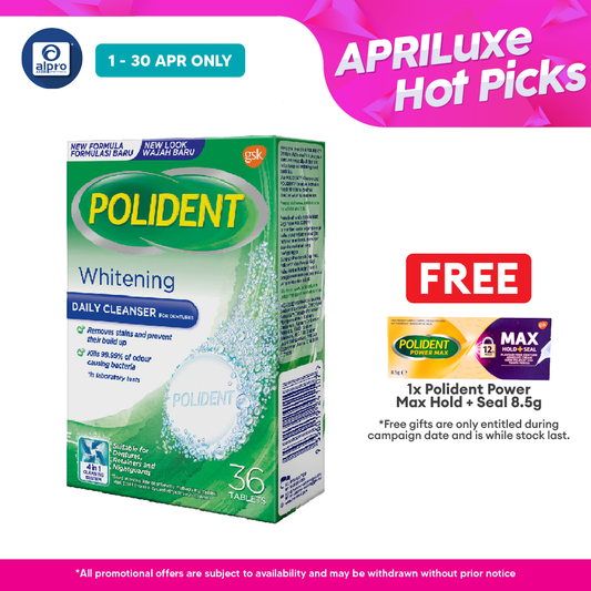 Polident Daily Cleanser For Dentures Whitening 36s (promo) Polident