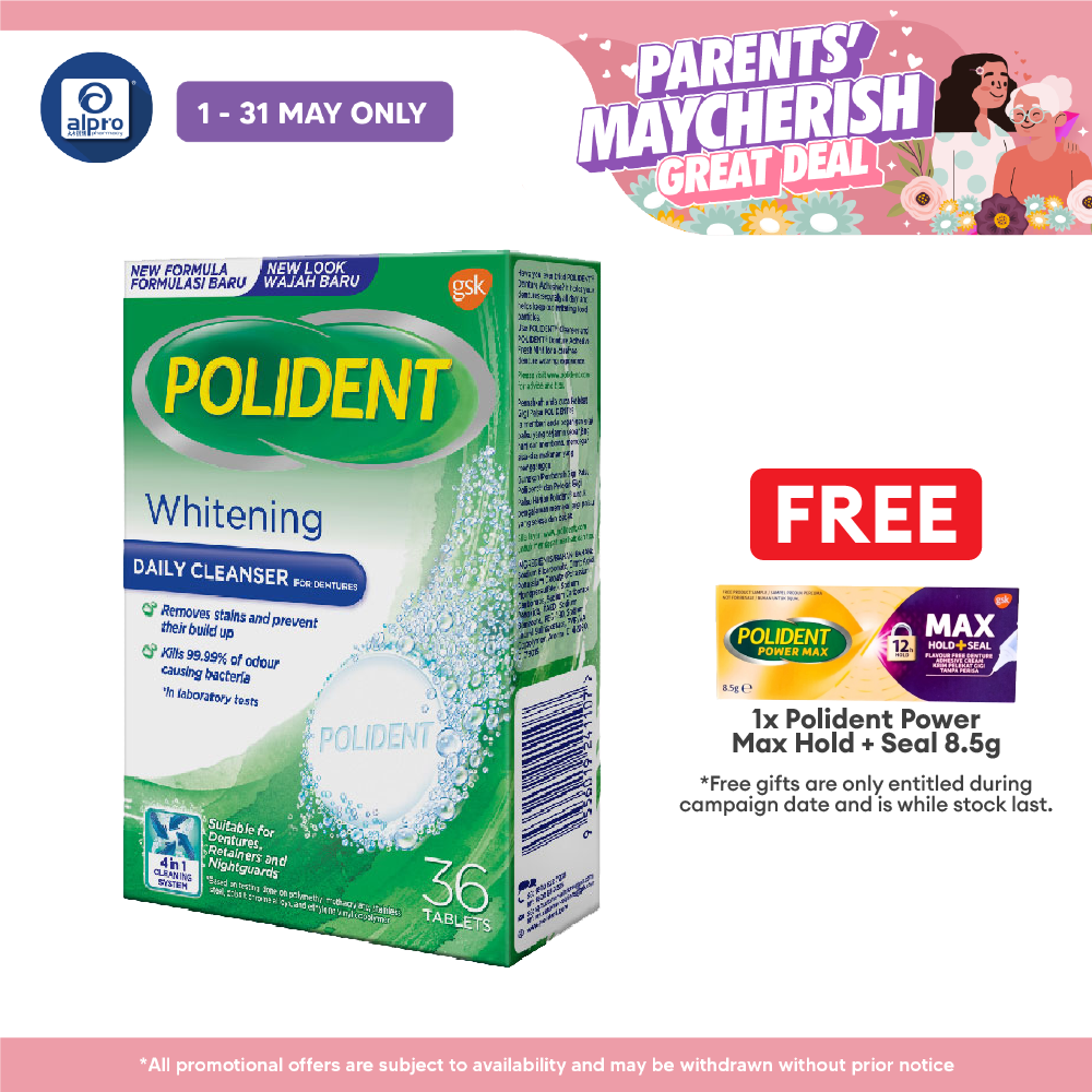 Polident Daily Cleanser For Dentures Whitening 36s (promo) Polident