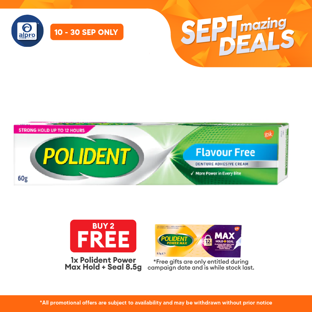 Polident Flavour Free Denture Adhesive Cream 60g | Holds the Denture Firmly Alpro Pharmacy