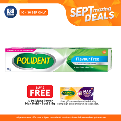Polident Flavour Free Denture Adhesive Cream 60g | Holds the Denture Firmly Alpro Pharmacy