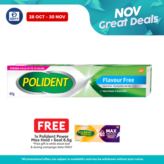 Polident Flavour Free Denture Adhesive Cream 60g | Holds the Denture Firmly Polident