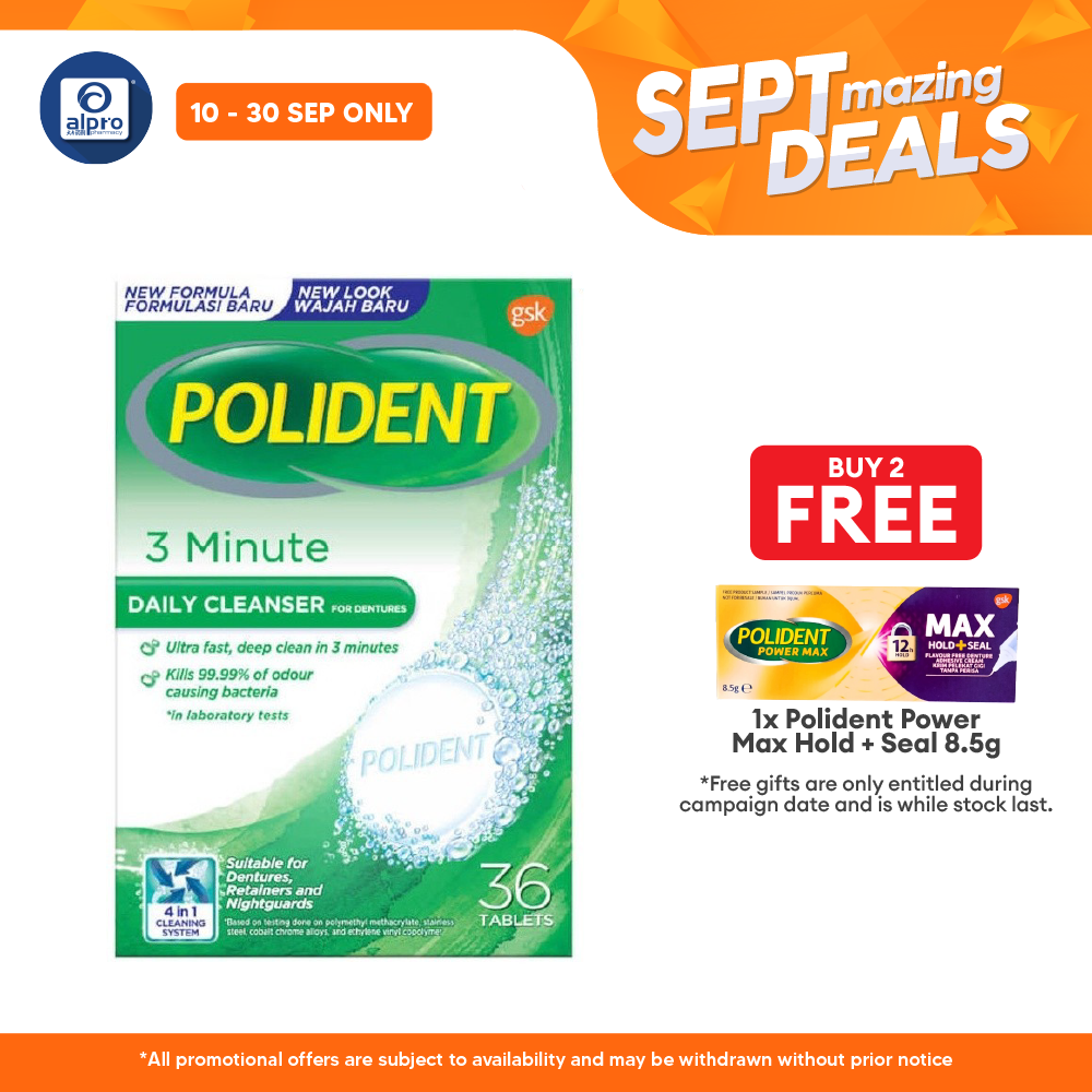 Polident Daily Cleanser For Dentures 3 Minute 36s (Promo) | Remove Plaque and Stain Alpro Pharmacy