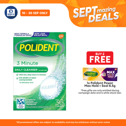 Polident Daily Cleanser For Dentures 3 Minute 36s (Promo) | Remove Plaque and Stain Alpro Pharmacy