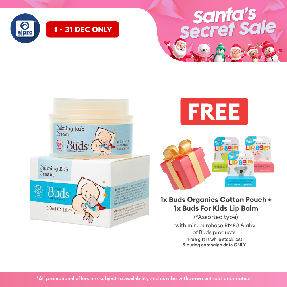 Buds Soothing Organics Calming Rub Cream 30ml | Soothes and Calms Baby Tummy Alpro Pharmacy