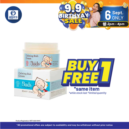 Buds Soothing Organics Calming Rub Cream 30ml | Soothes and Calms Baby Tummy Alpro Pharmacy