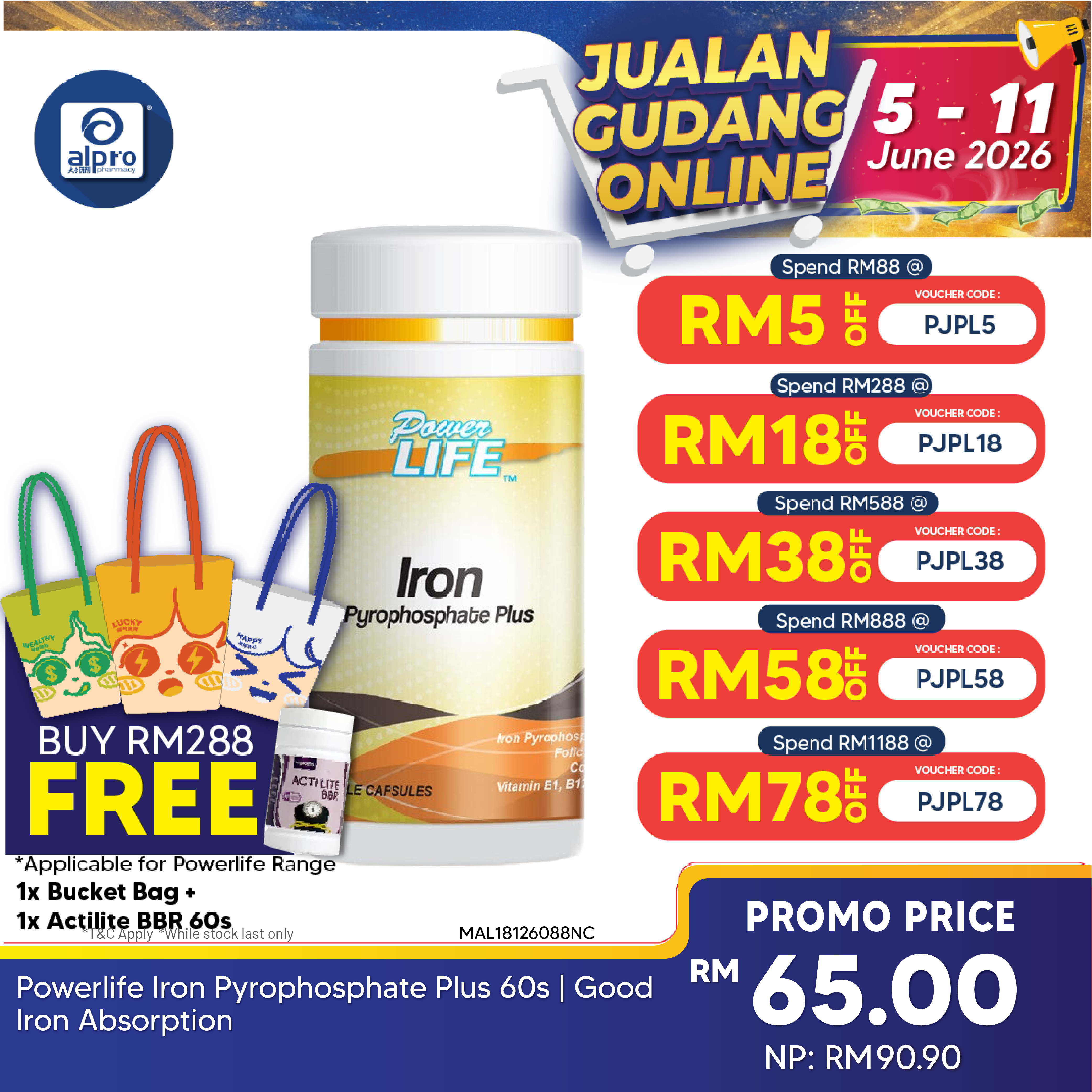 Powerlife Iron Pyrophosphate Plus 60s | Good Iron Absorption Powerlife