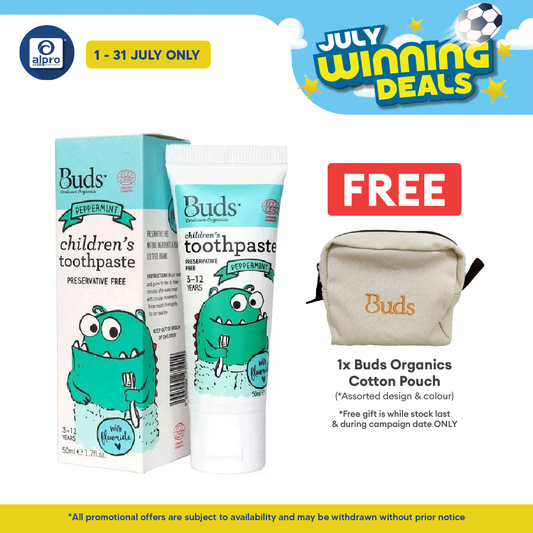 Buds Oralcare Organics: Children's Toothpaste Peppermint With Xylitol - 50ml (3-12 years old) Buds