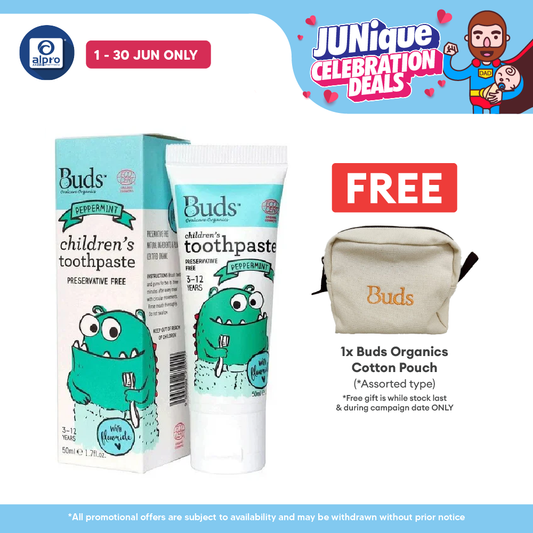 Buds Oralcare Organics: Children's Toothpaste Peppermint With Xylitol - 50ml (3-12 years old) Buds