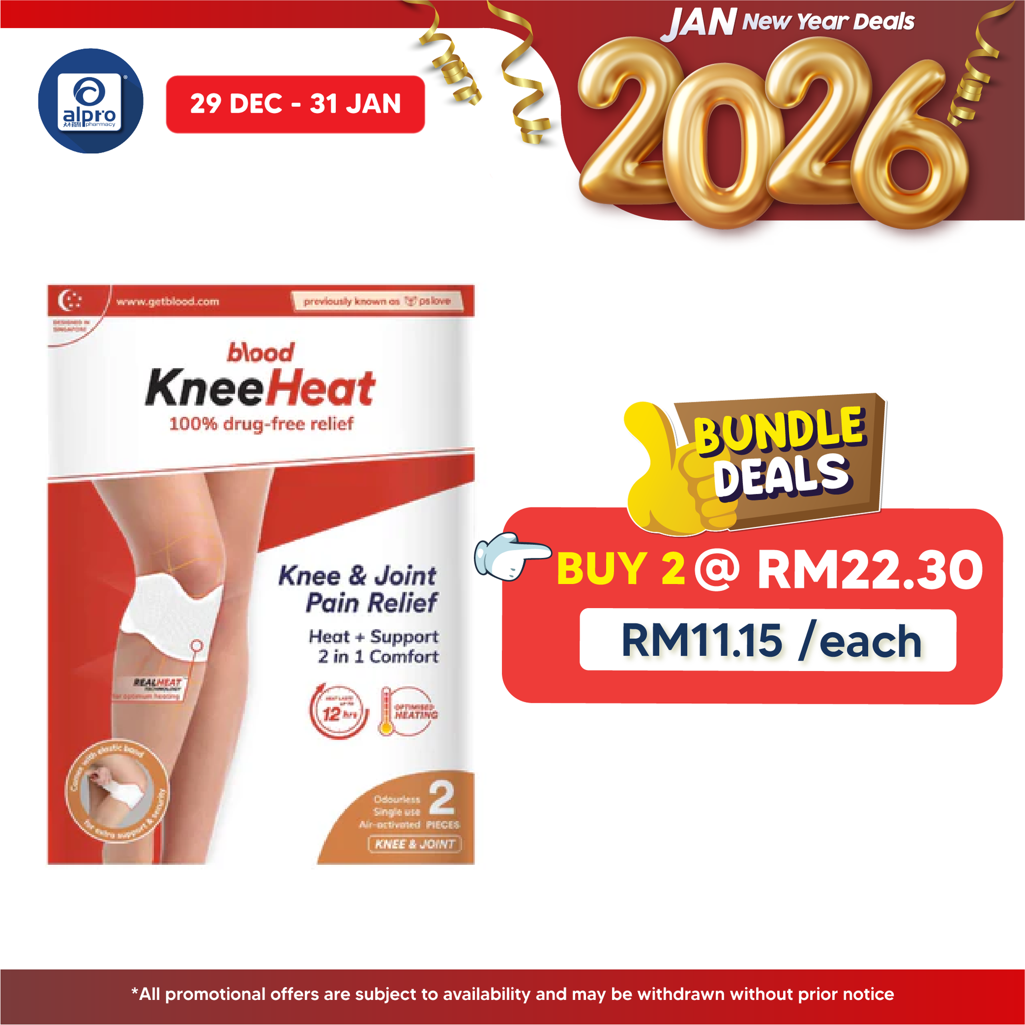 Blood Pslove Kneeheat 2s Alpro Pharmacy